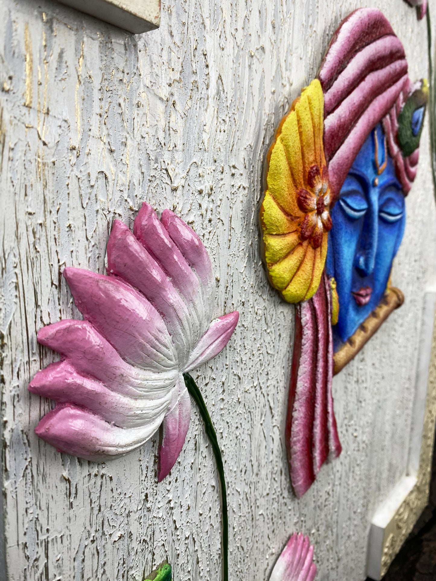 The Bombay Craft House™ Lord Krishna with Lotus 3D Mural Wall-Art For Home Decor.