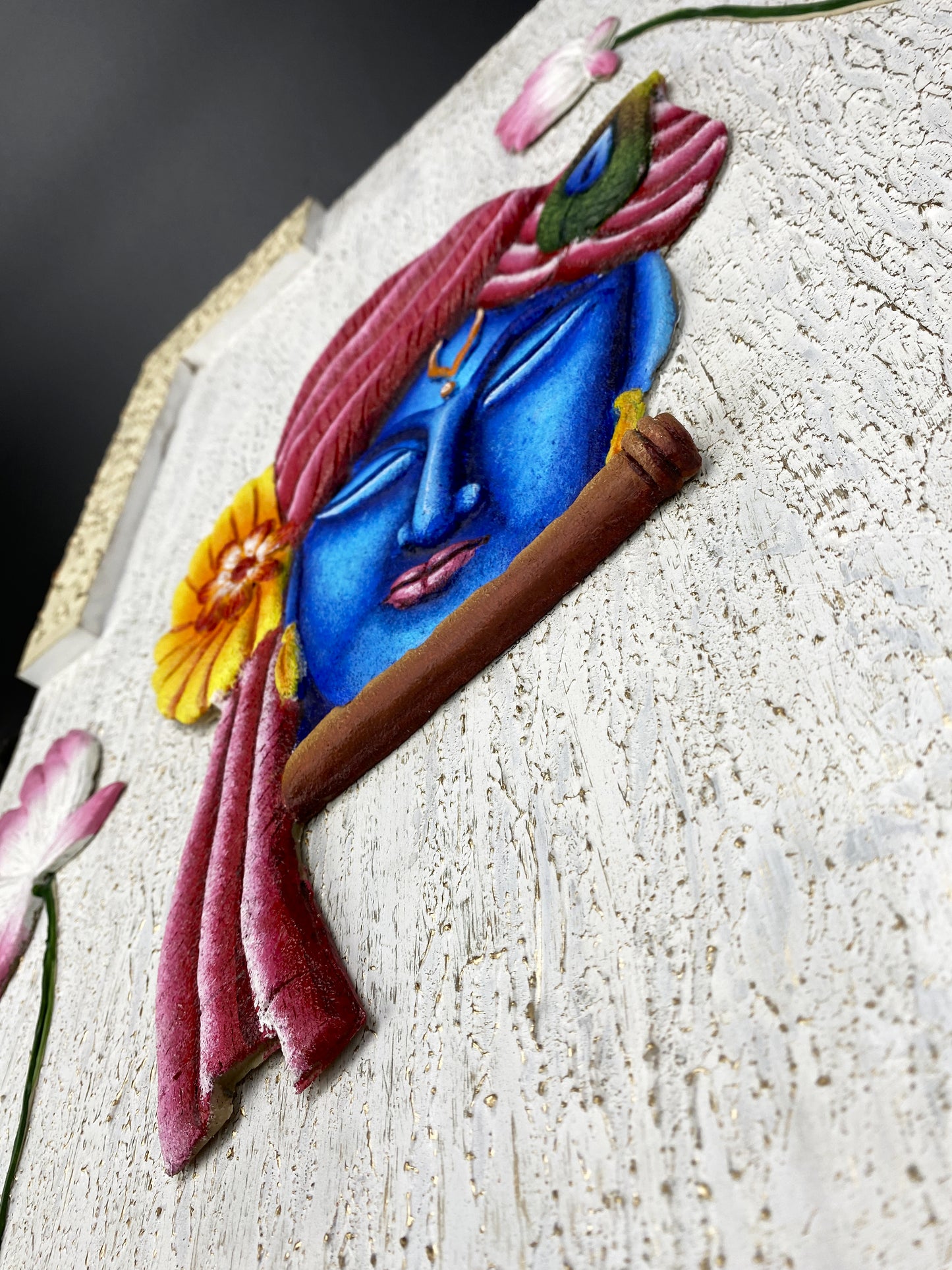 The Bombay Craft House™ Lord Krishna with Lotus 3D Mural Wall-Art For Home Decor.