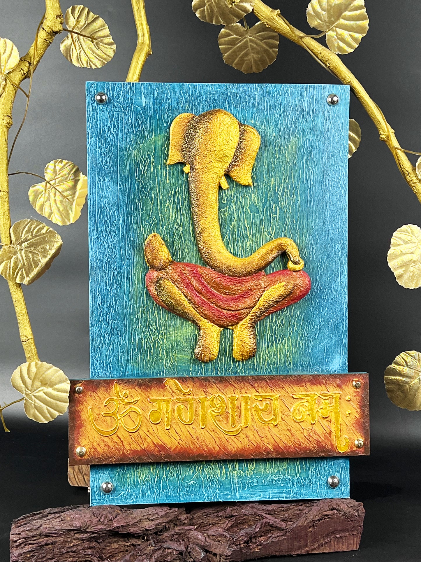The Bombay Craft House™ Lord Ganesha 3D Mural Wall-Art with Texture Mantra For Home Decor.