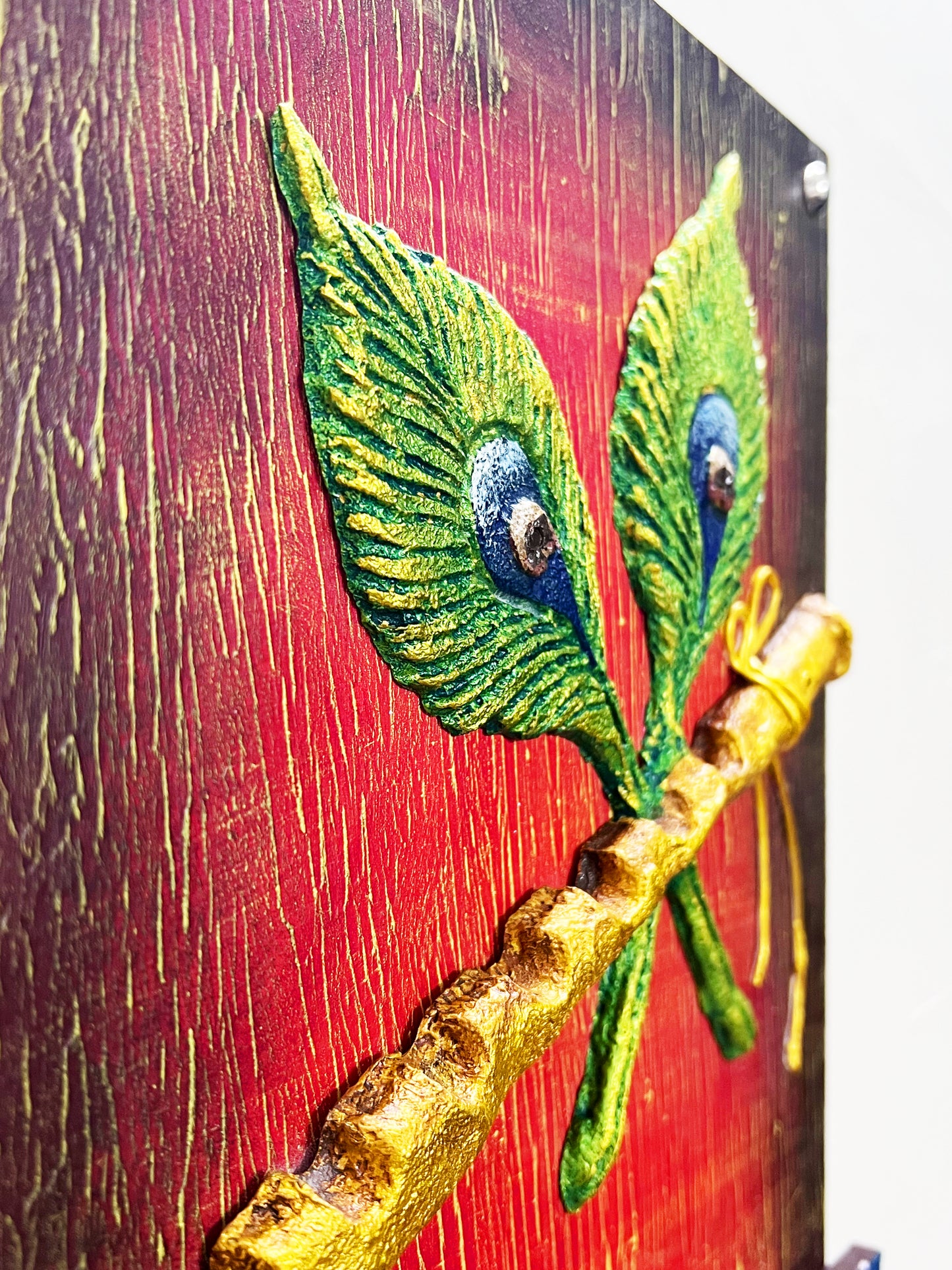 The Bombay Craft House™ Lord Krishna Bansuri 3D Mural Wall-Art with Texture Radhe Radhe Mantra For Home Decor.