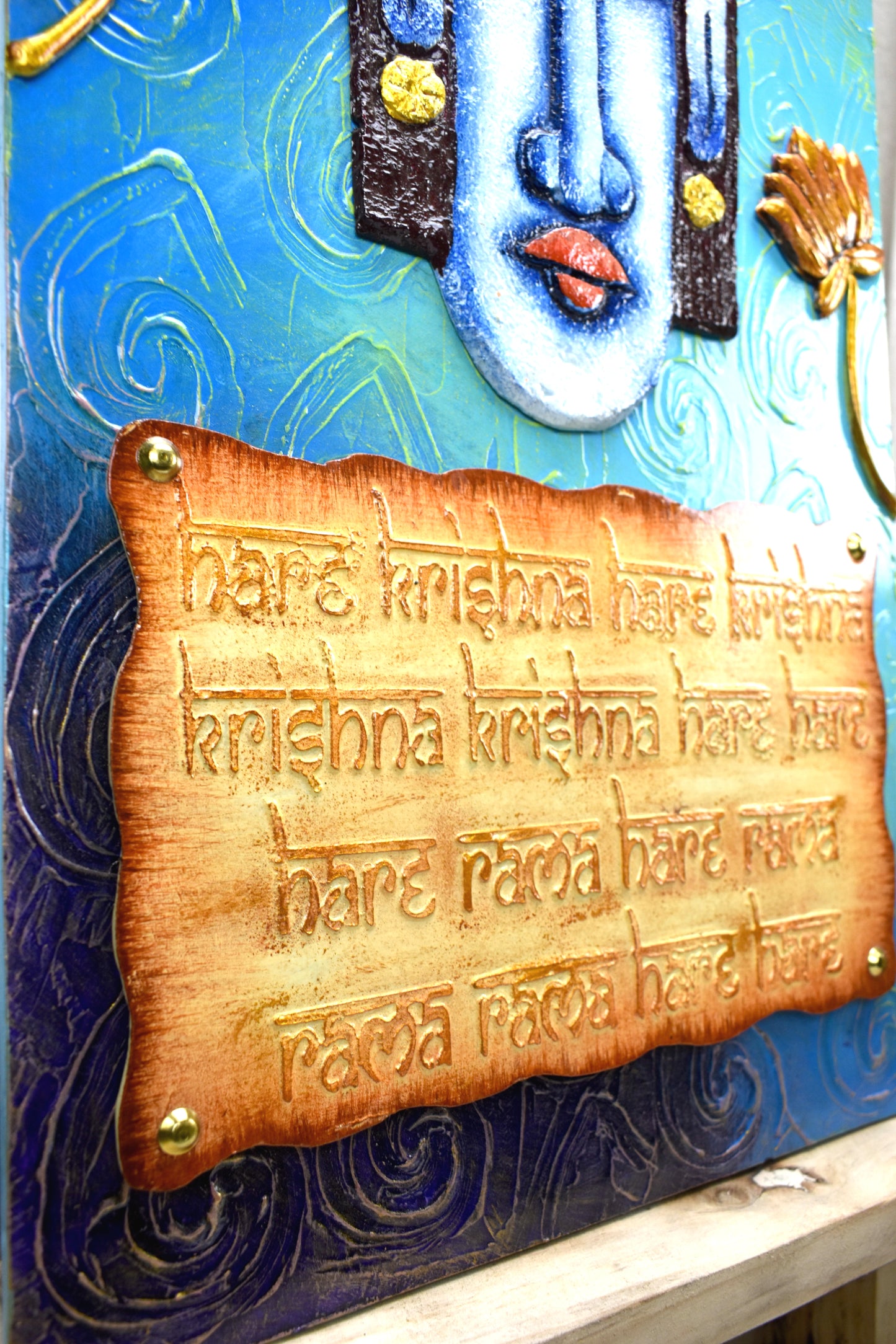The Bombay Craft House™ Lord Krishna 3D Mural Wall-Art with Texture Mantra For Home Decor.