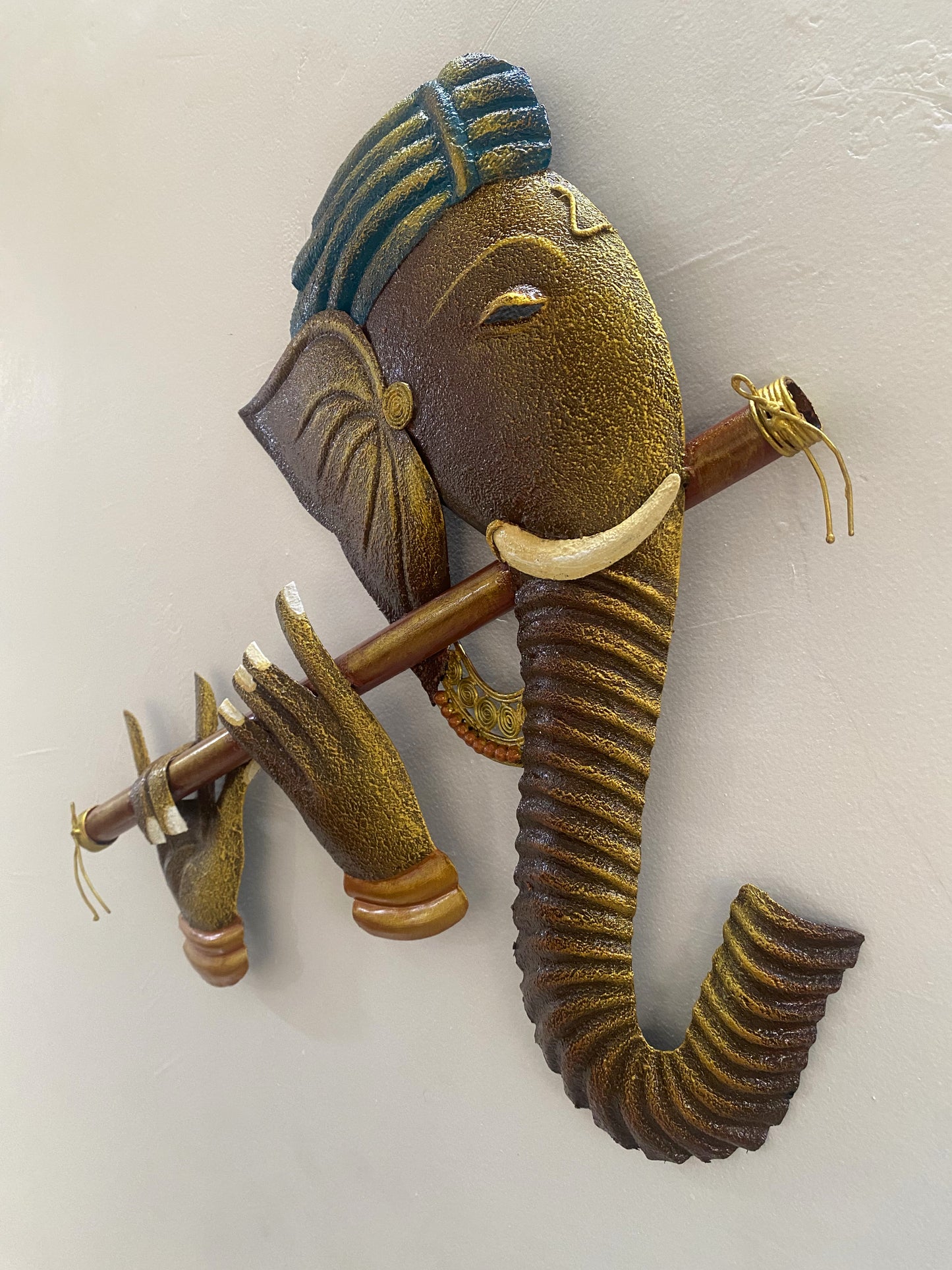 The Bombay Craft House™ Bansuri Ganesha Antique Metal Wall Art For Home Decor.