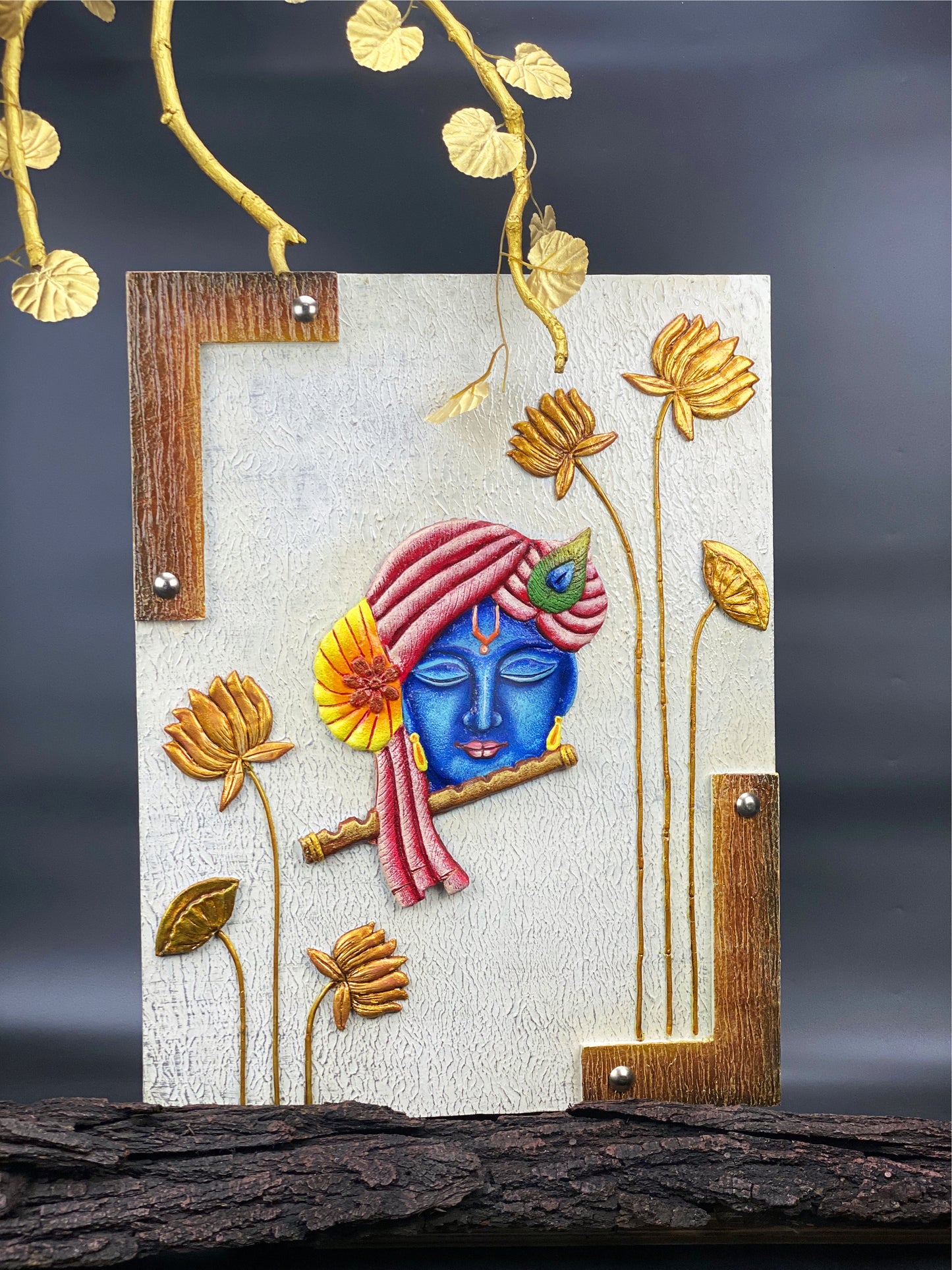 The Bombay Craft House™ Lord Krishna with Lotus 3D Mural Wall-Art For Home Decor.