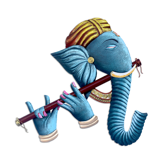 The Bombay Craft House™ Bansuri Ganesha Metal Wall Art, Multicolour, Wall Hanging For Home Decor.