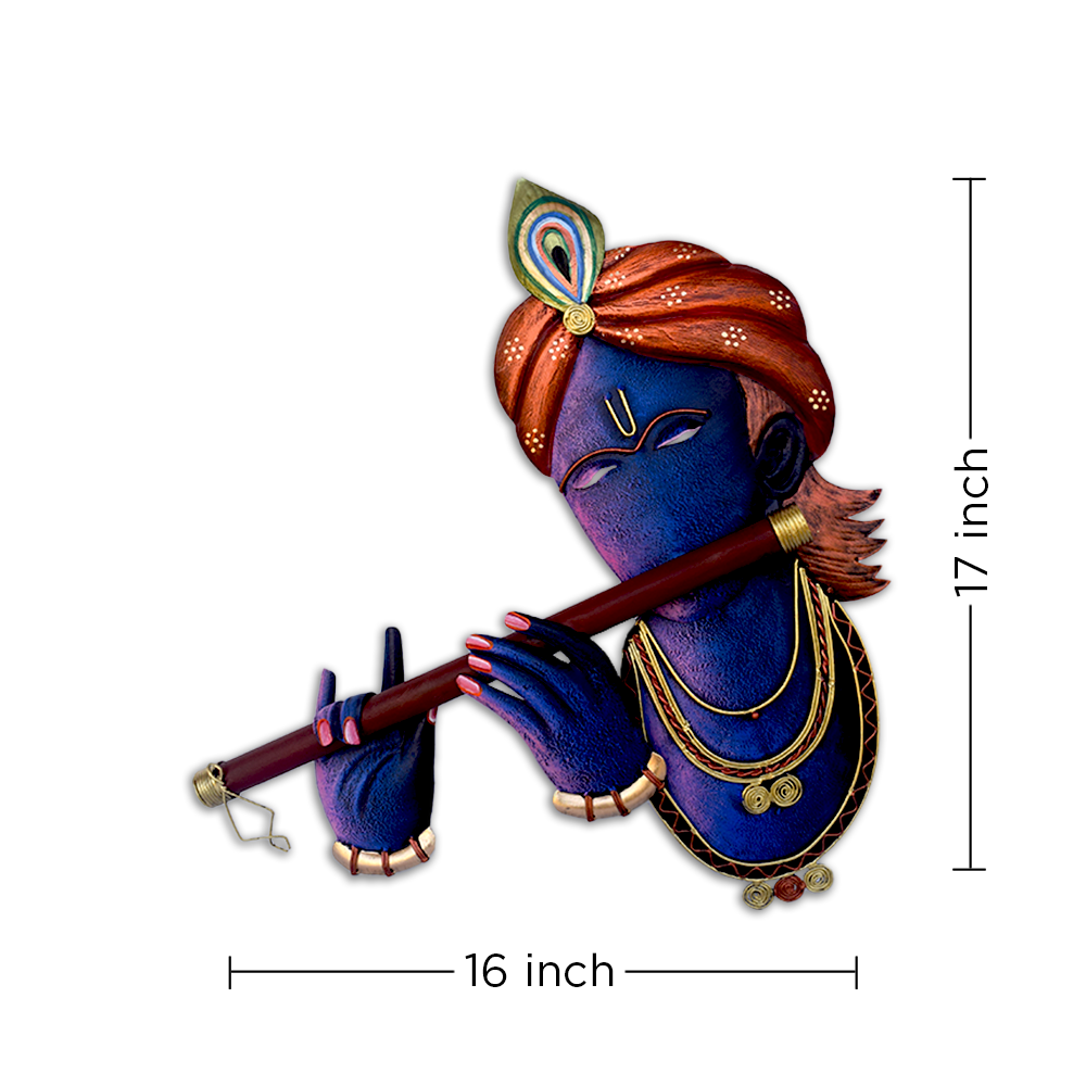 The Bombay Craft House™ Bansuri Krishna Metal Wall Art, Multicolour, Wall Hanging For Home Decor.