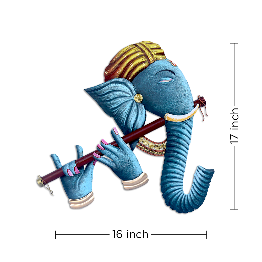 The Bombay Craft House™ Bansuri Ganesha Metal Wall Art, Multicolour, Wall Hanging For Home Decor.