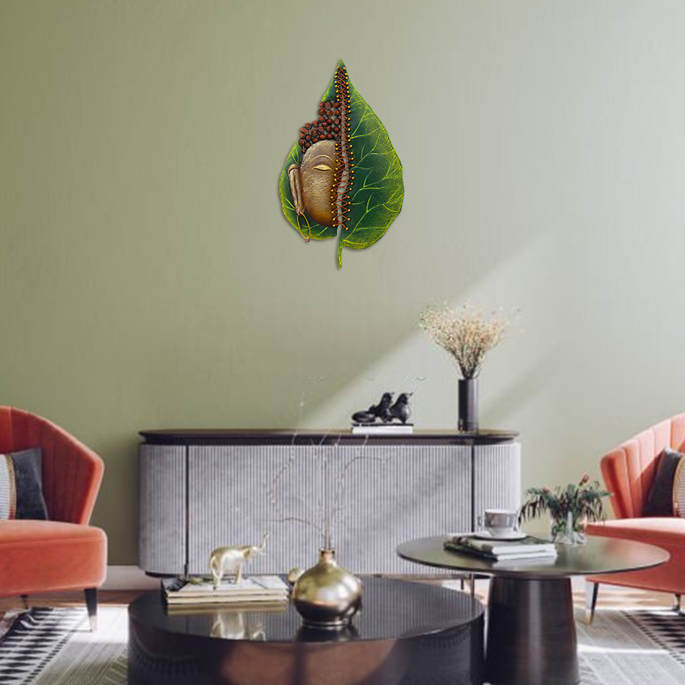 The Bombay Craft House™ Leaf Buddha Metal Wall Art For Home Decor.