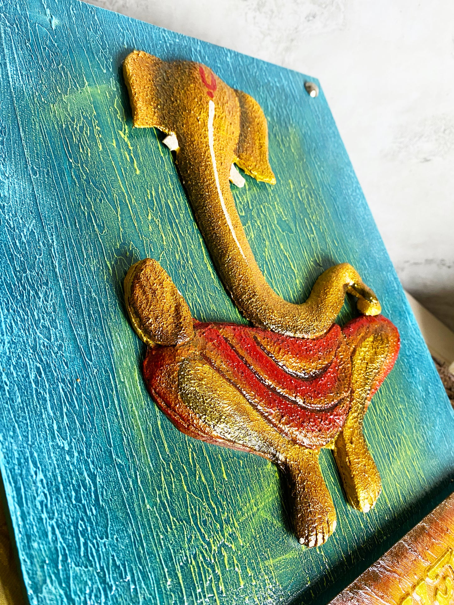 The Bombay Craft House™ Lord Ganesha 3D Mural Wall-Art with Texture Mantra For Home Decor.