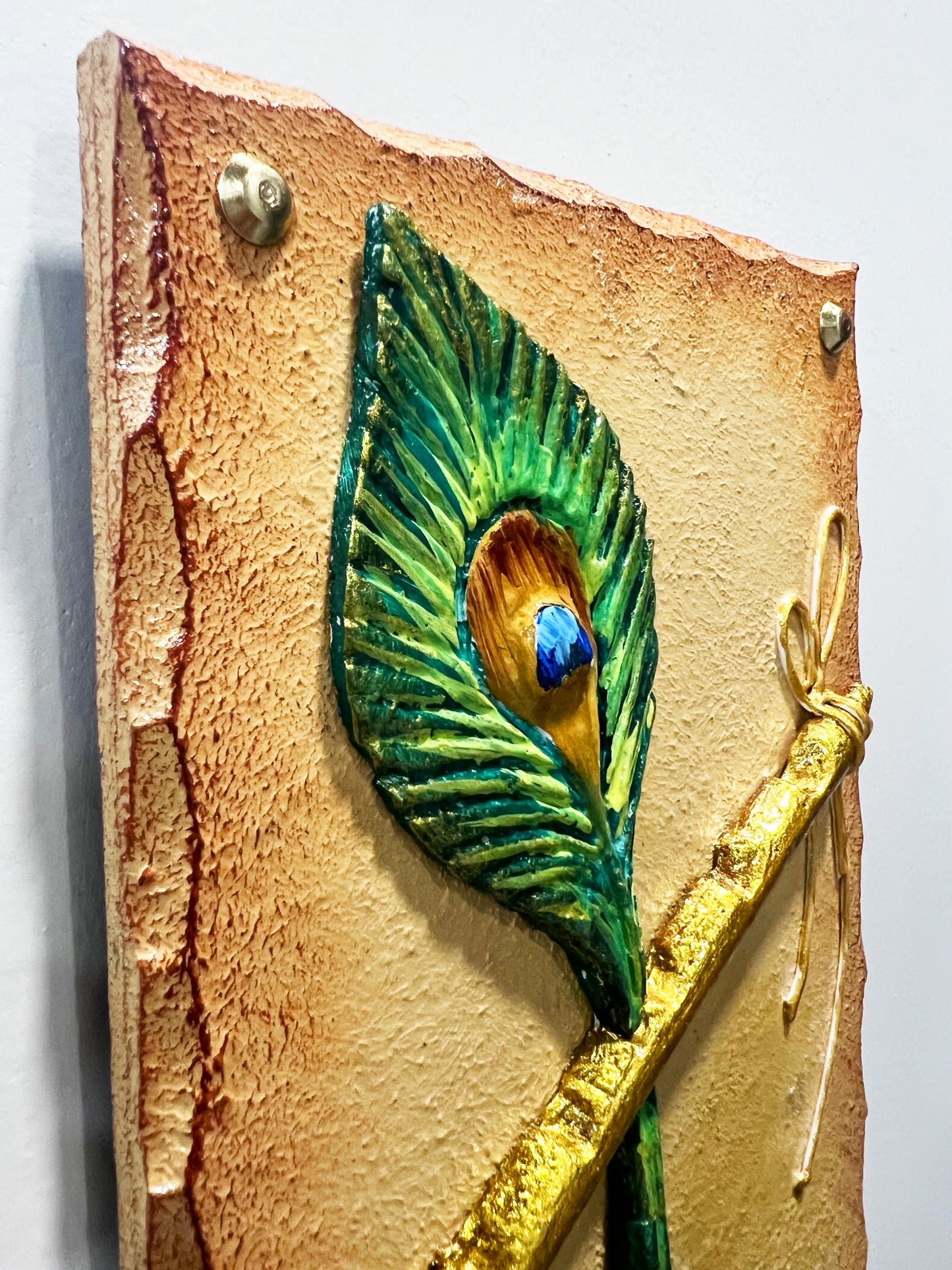 The Bombay Craft House™ Lord Krishna Bansuri 3D Mural Wall-Art with Texture Mantra For Home Decor.