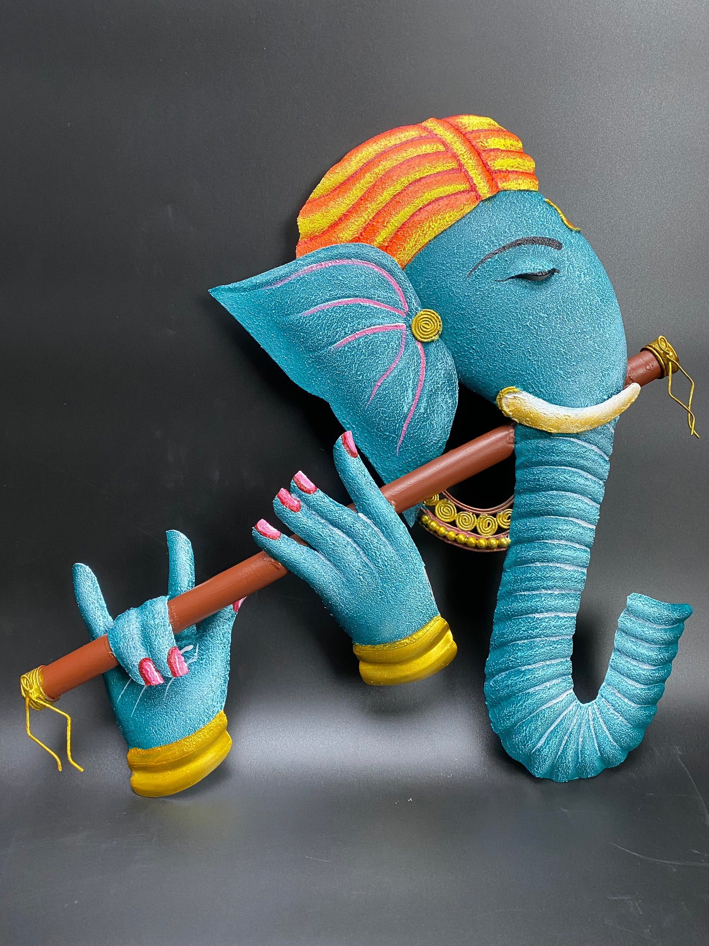 The Bombay Craft House™ Bansuri Ganesha Metal Wall Art, Multicolour, Wall Hanging For Home Decor.