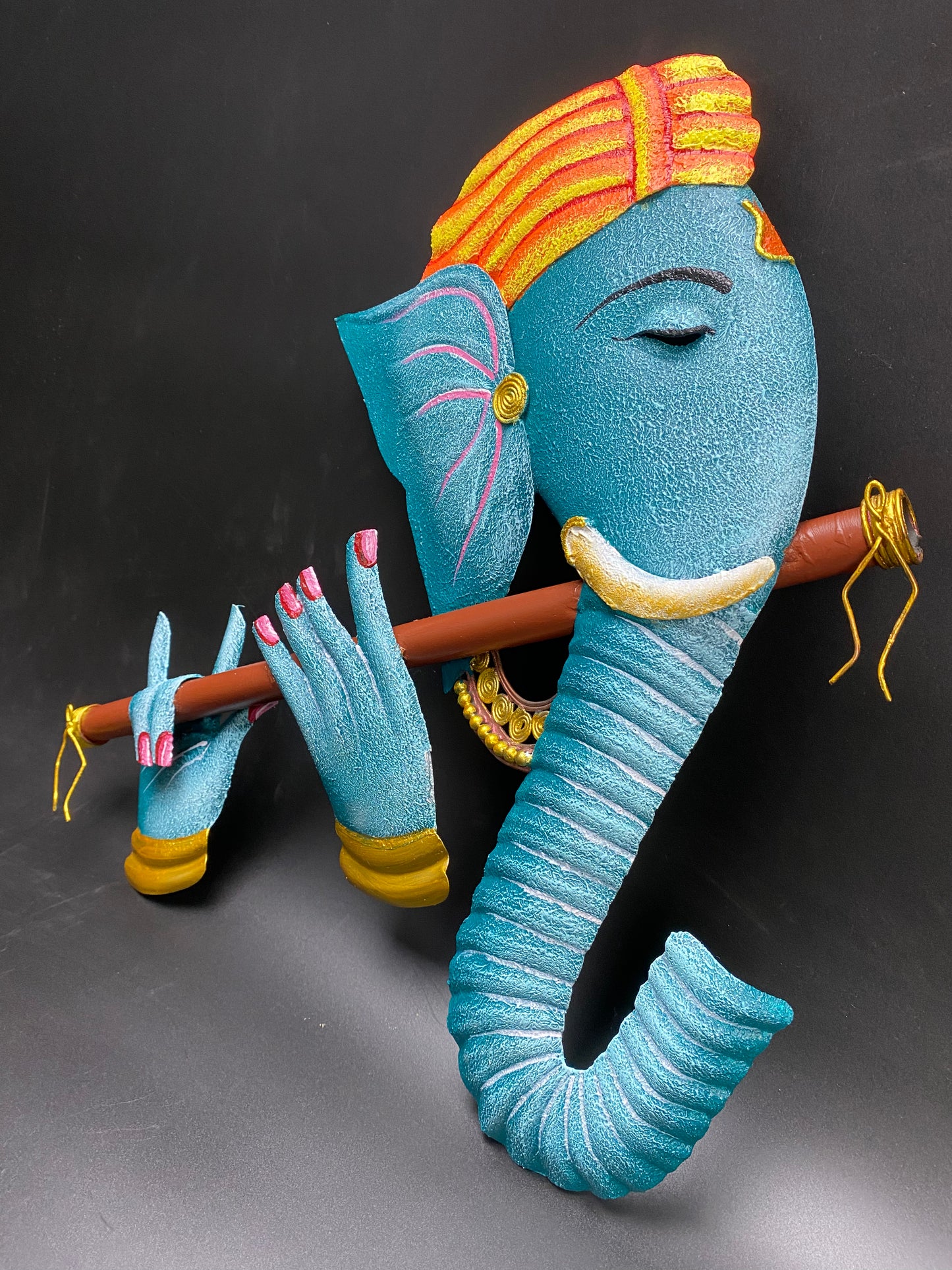 The Bombay Craft House™ Bansuri Ganesha Metal Wall Art, Multicolour, Wall Hanging For Home Decor.