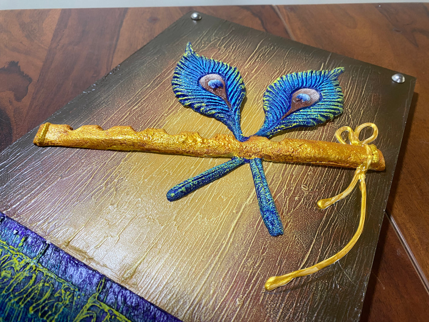 The Bombay Craft House™ Lord Krishna Bansuri 3D Mural Wall-Art with Texture Mantra For Home Decor.