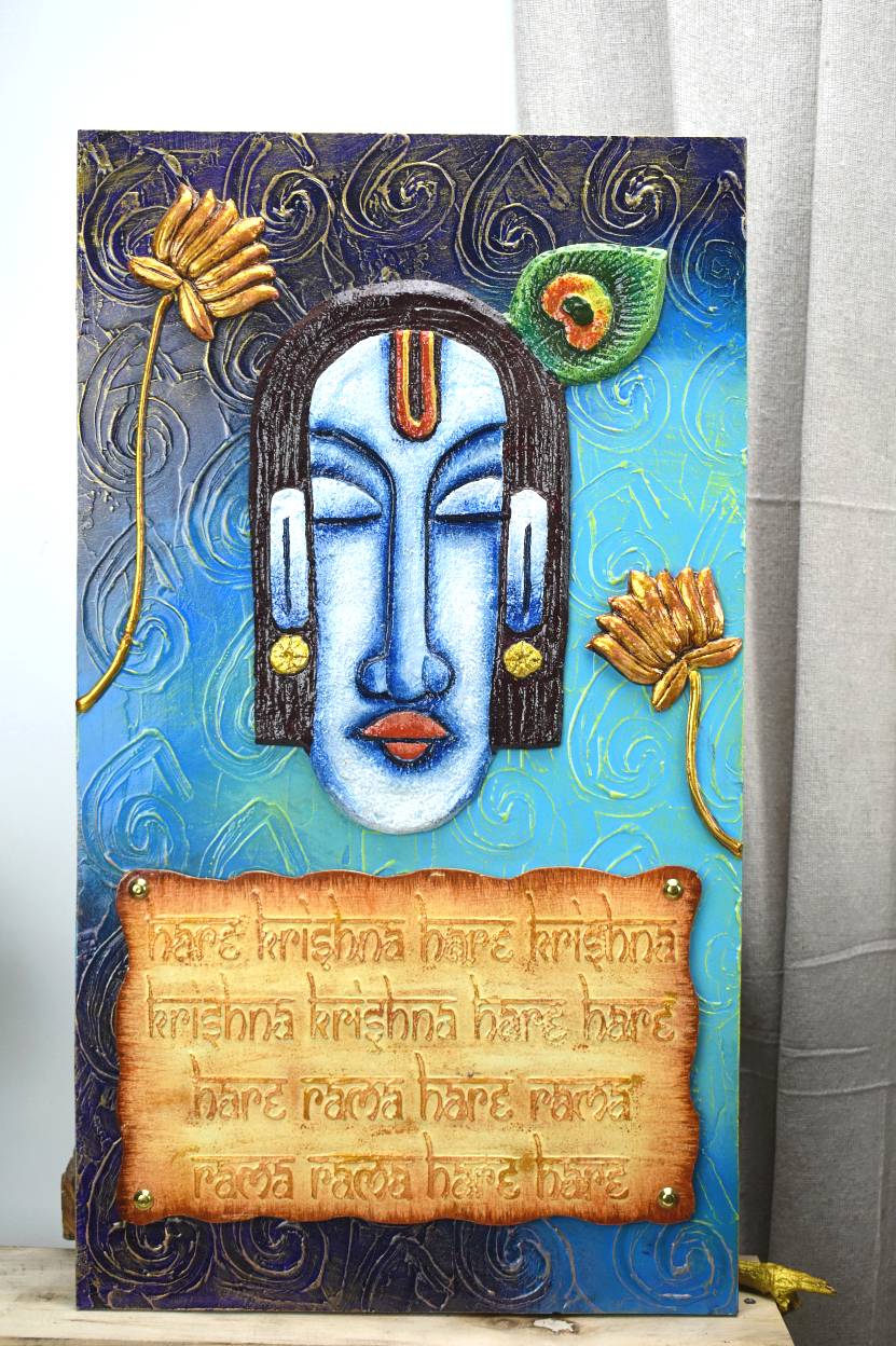 The Bombay Craft House™ Lord Krishna 3D Mural Wall-Art with Texture Mantra For Home Decor.