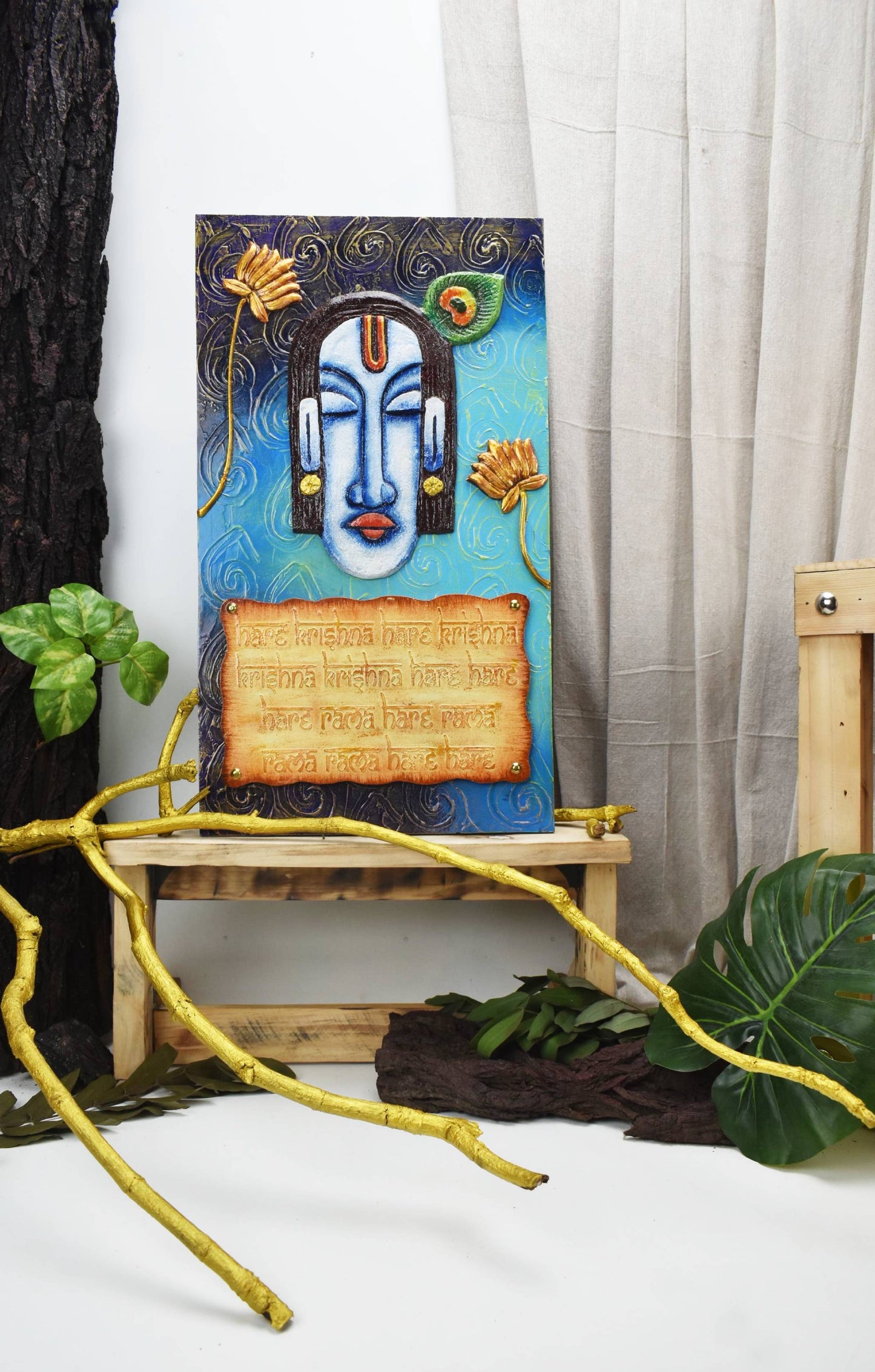 The Bombay Craft House™ Lord Krishna 3D Mural Wall-Art with Texture Mantra For Home Decor.