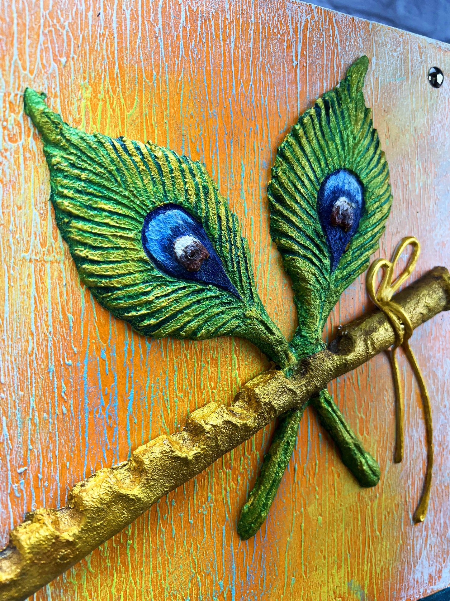 The Bombay Craft House™ Lord Krishna Bansuri 3D Mural Wall-Art with Texture Mantra For Home Decor.