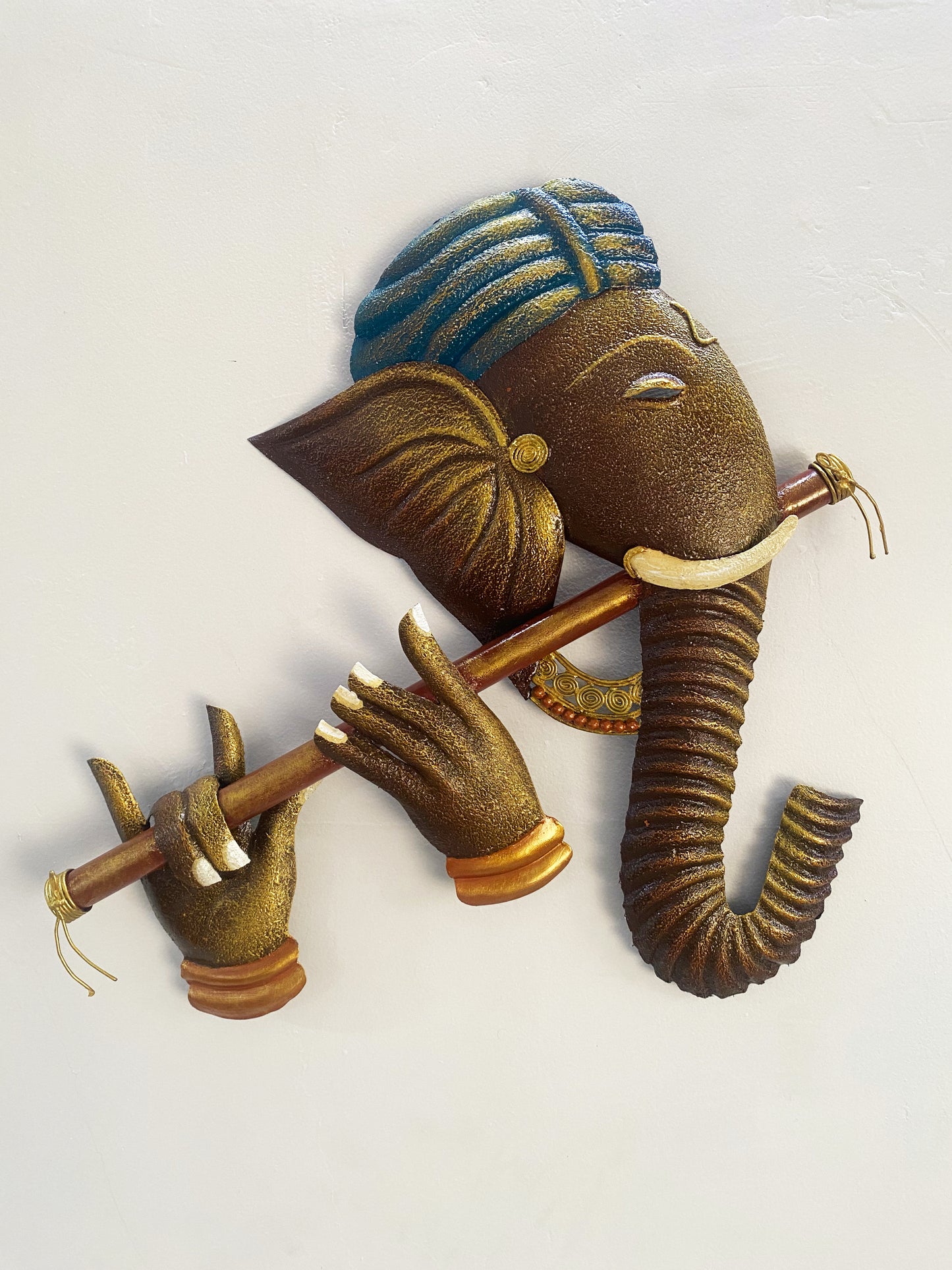 The Bombay Craft House™ Bansuri Ganesha Antique Metal Wall Art For Home Decor.