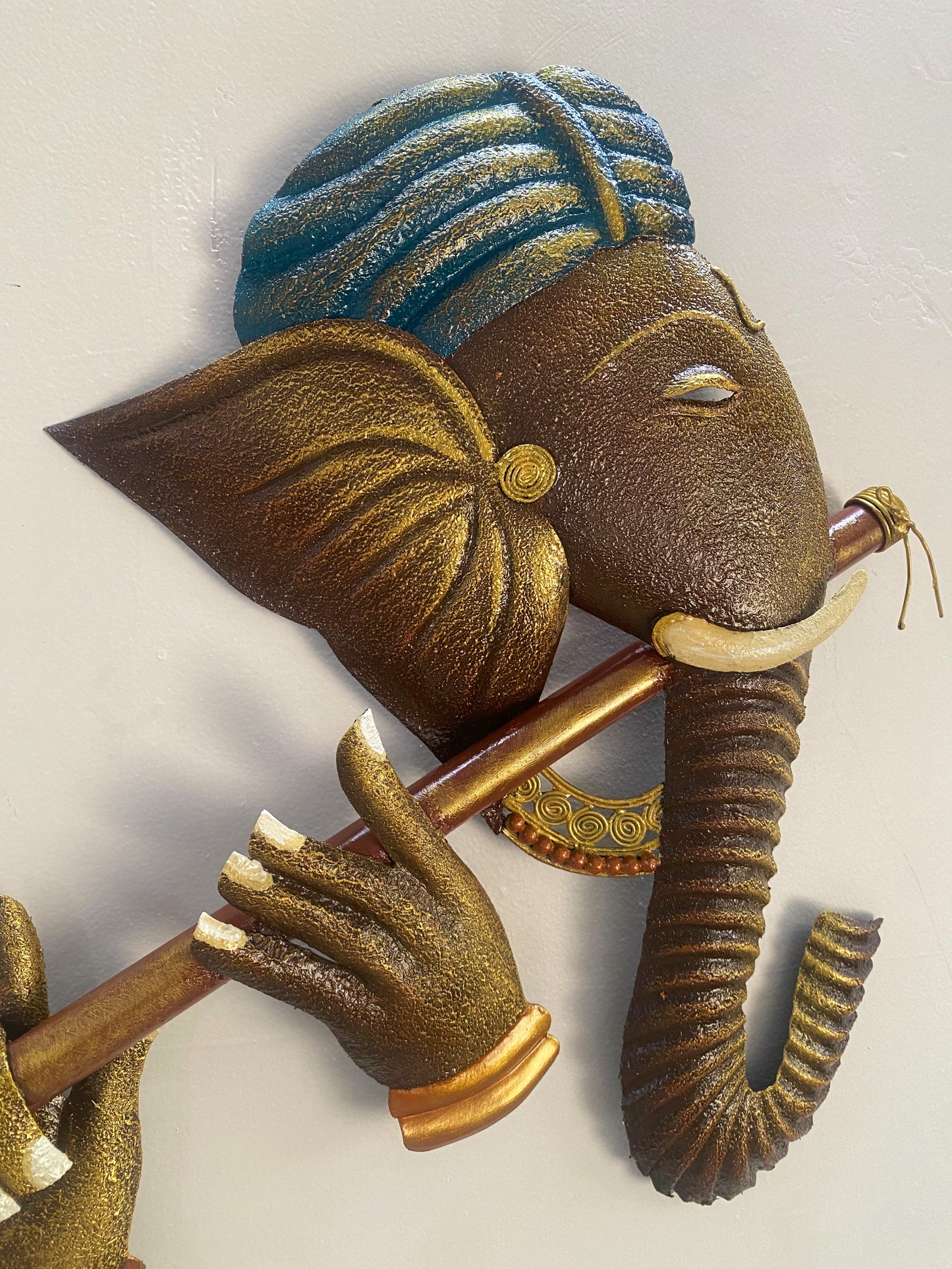 The Bombay Craft House™ Bansuri Ganesha Antique Metal Wall Art For Home Decor.